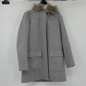 J. Crew Gray Pea Coat with Faux Fur Collar Size 4
